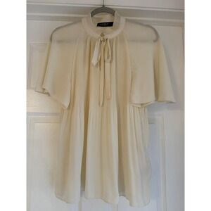 Lauren Ralph Lauren Pleated Georgette Tie-Neck Blouse Cream Ivory Large L